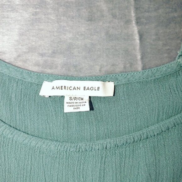 American Eagle Womens Small Green Boho Peasant Top Long Sleeve Embroidered Tunic - Picture 2 of 9